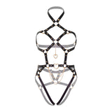Kink Harness aus veganem Leder mit Herz-Ring, Ketten & verstellbaren Riemen