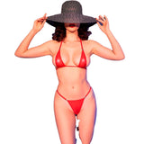 Transparenter Mikrobikini aus feinem Tüll – Strass-Metallschmuck an BH & Tanga