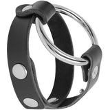 Verstellbarer Penis- & Hodenring BDSM (veganes Leder & Metall)
